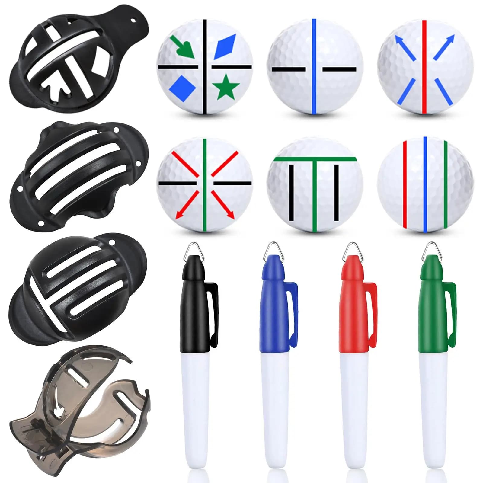 Golf Ball Marking Stencil Kit Portable Three Line Marker Template Alignment Accessory for Golfers Practice for All Golf Levels