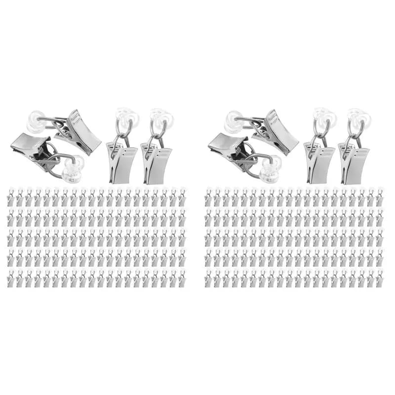 AB34-Confezione da 200 clip per tende, clip per tende, rotoli con rulli e clip in plastica, clip per tende, clip in metallo per tende