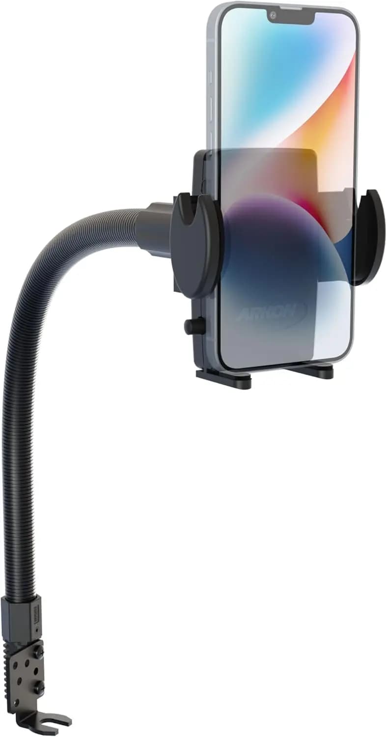 Supporto universale per telefono da auto con braccio flessibile e supporto per binario di sicurezza per iPhone, Samsung, Google e altri telefoni