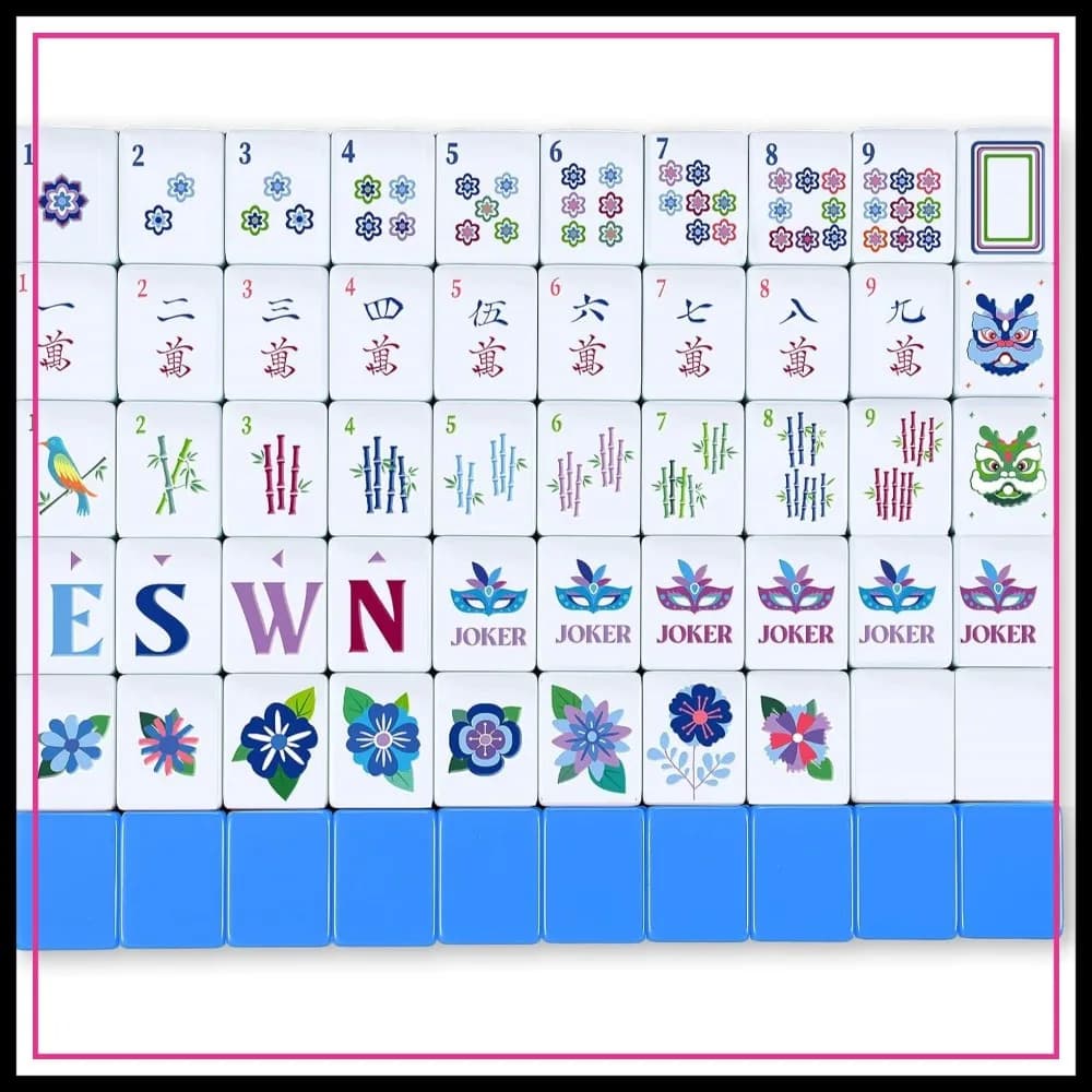 Set Mahjong Americano da 160 Pezzi, Tessere Mini in Melamina 1.2x0.87 Pollici, Motivo Inciso Blu sul Retro per Giochi Sociali per Adulti