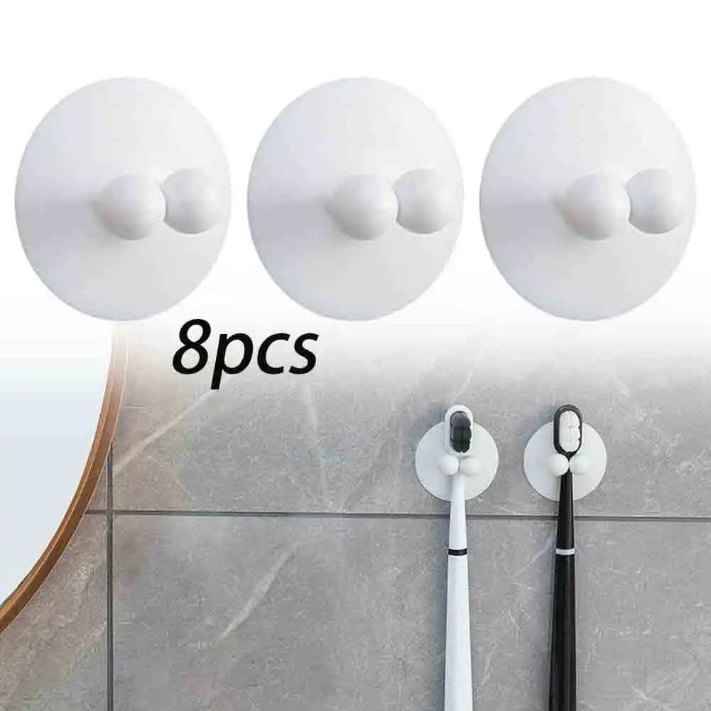 Gancio portaoggetti a parete senza punzonatura da 8 pezzi con ventosa Portaoggetti universale per generi alimentari Porta spazzolino in silicone bianco