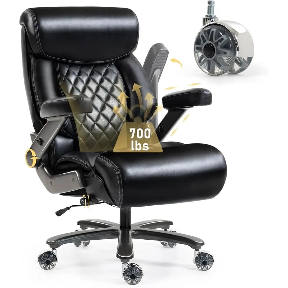 Sedia da Ufficio Ergonomica Grande e Alta con Braccioli 4D, Cuscino a Molla, Supporto Lombare, Doppie Ruote in Gomma - Nera