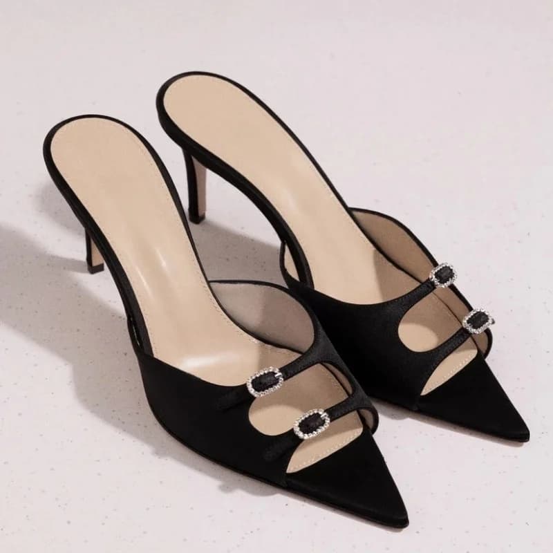 MKKHOU Fashion Pumps New High Quality Handmade High Heels Pointed Double Row Crystal Buckle 10cm High Heel Sandals Women Shoes