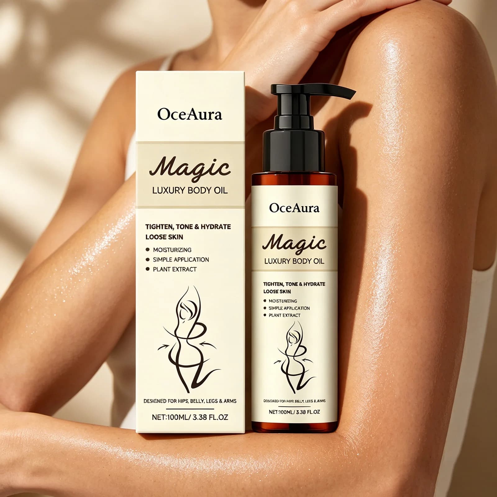 Olio Corpo Magico di Lusso, Idratazione Profonda, Pelle Luminosa, Levigante, Rassodante, Schiarente, Migliora il Rilassamento Cutaneo, Olio Essenziale per Massaggi