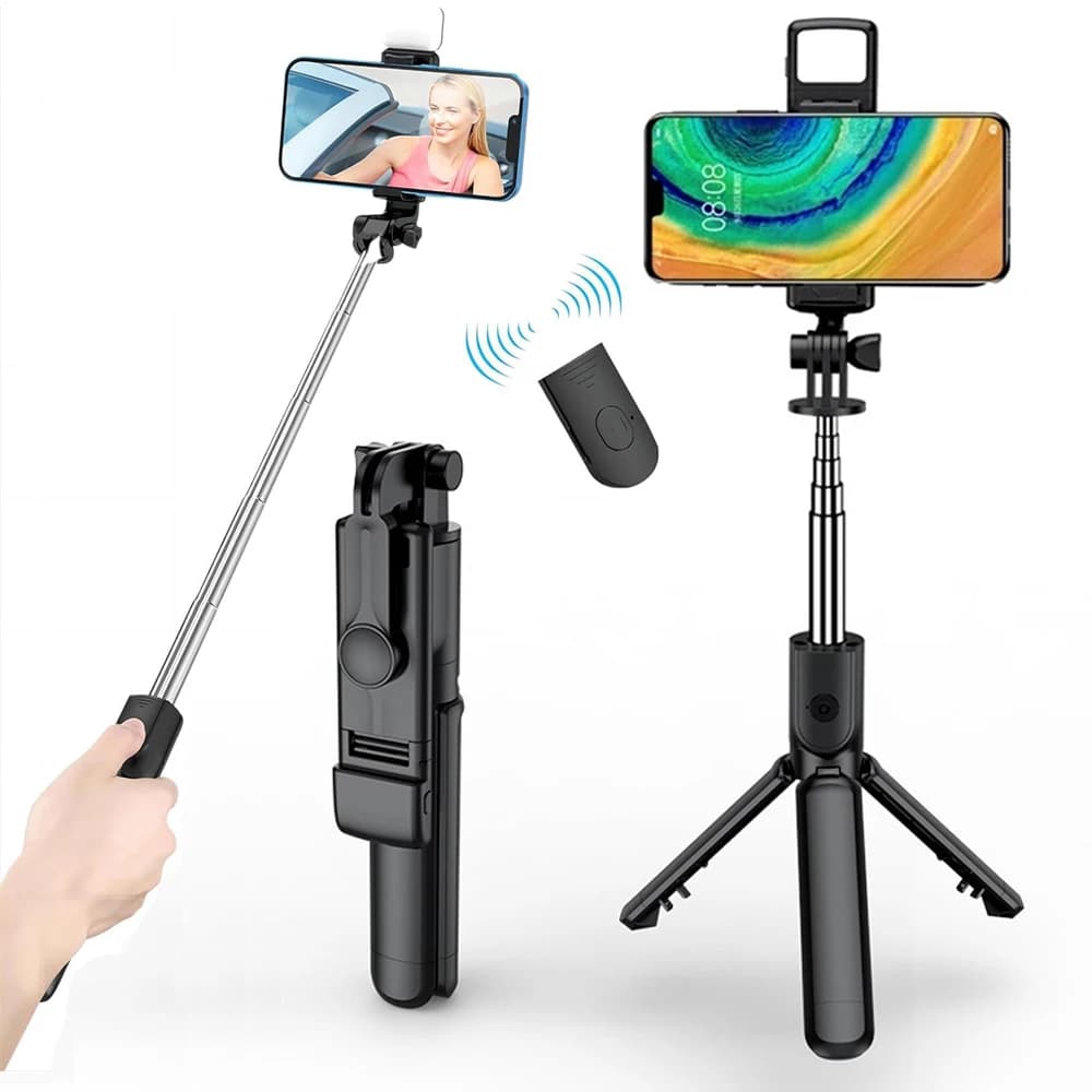 Treppiede selfie wireless Bluetooth 3In1 con otturatore luce di riempimento telecomando monopiede pieghevole portatile per smartphone iPhone