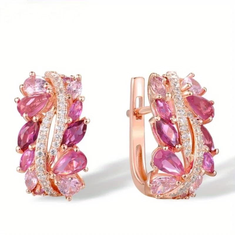 Round Earrings with Zirconia Synthetic Pink Brilliant, Luxury Accessories for Women, Banquet Jewelry, Weddings and Anniversary