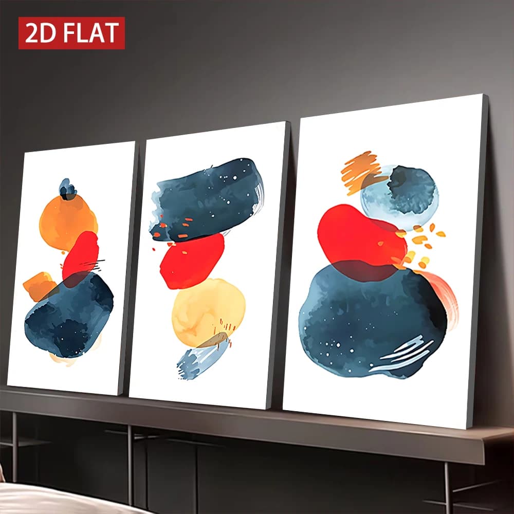 3 Counts Wooden Framed Canvas Painting, Abstract Ink Style Art Prints, Modern Wall Decor for Living Room Office Interior Decor