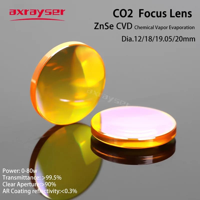 Laser lens CO2 CVD ZnSe 15/20mm F63.5 Focalization for engraving machine F38.1/50.8/63.5/76.2/101.67/12mm Dia.12/15/18/19.05