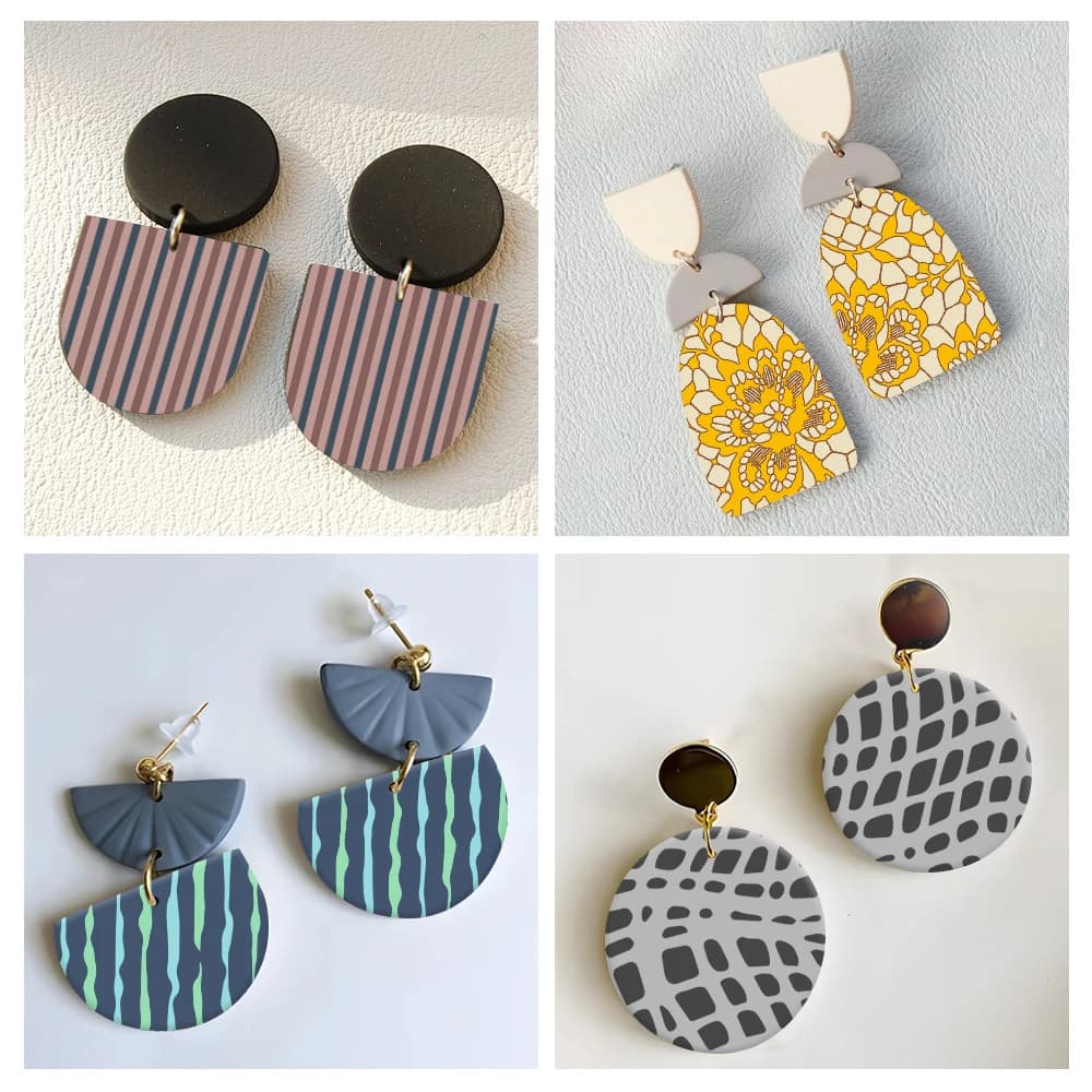 Polymer Clay Silk Screen Stencils, Reusable Lace/Stripe/Skull Print Templates, DIY Earring Making Tools for Minimalist Gothic