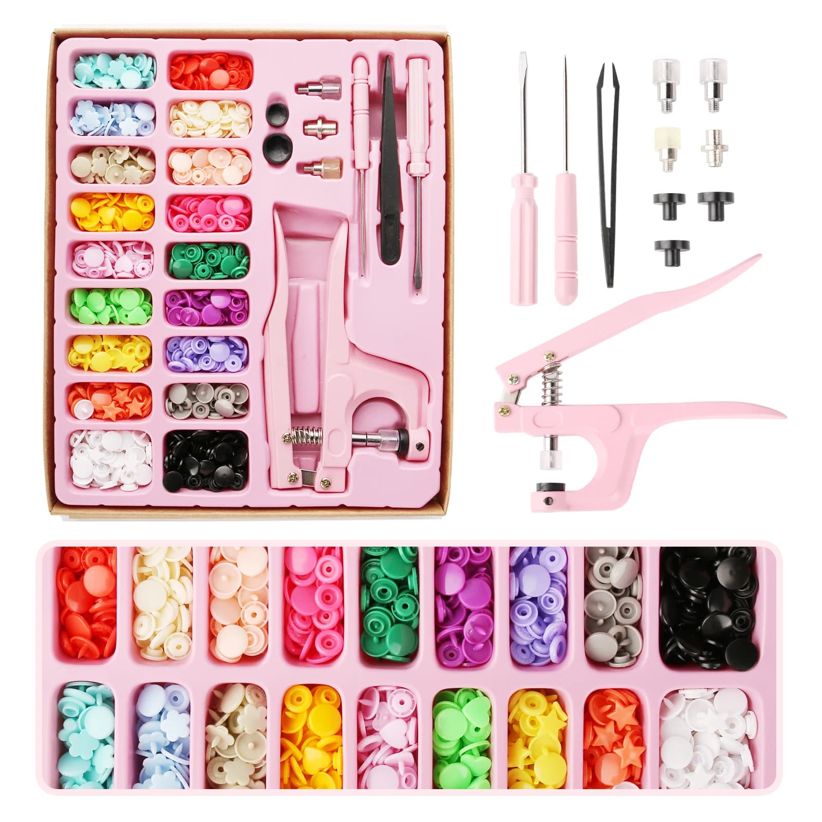150 set di bottoni a pressione in plastica da 12 mm con kit di pinze multifunzione per il fissaggio a pressione, per clip per vestiti e accessori per cucito