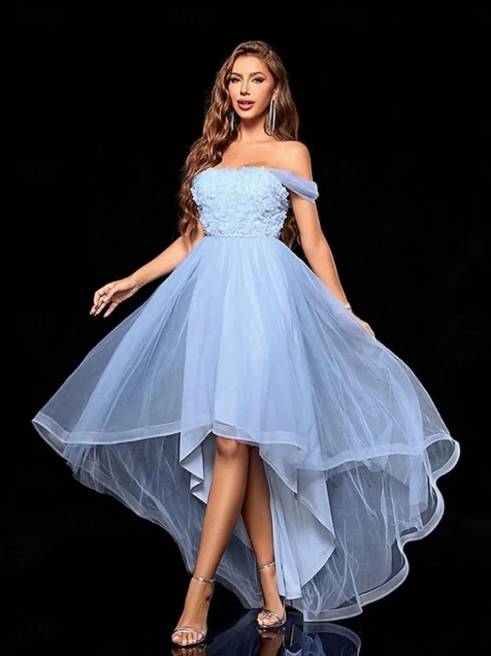 Cocktail Sleeveless A-Line Spalline Dress with Asymmetrical Hem, Double-layered Tulle skirt, Sleeveless and Neck Discovery, Party Dress