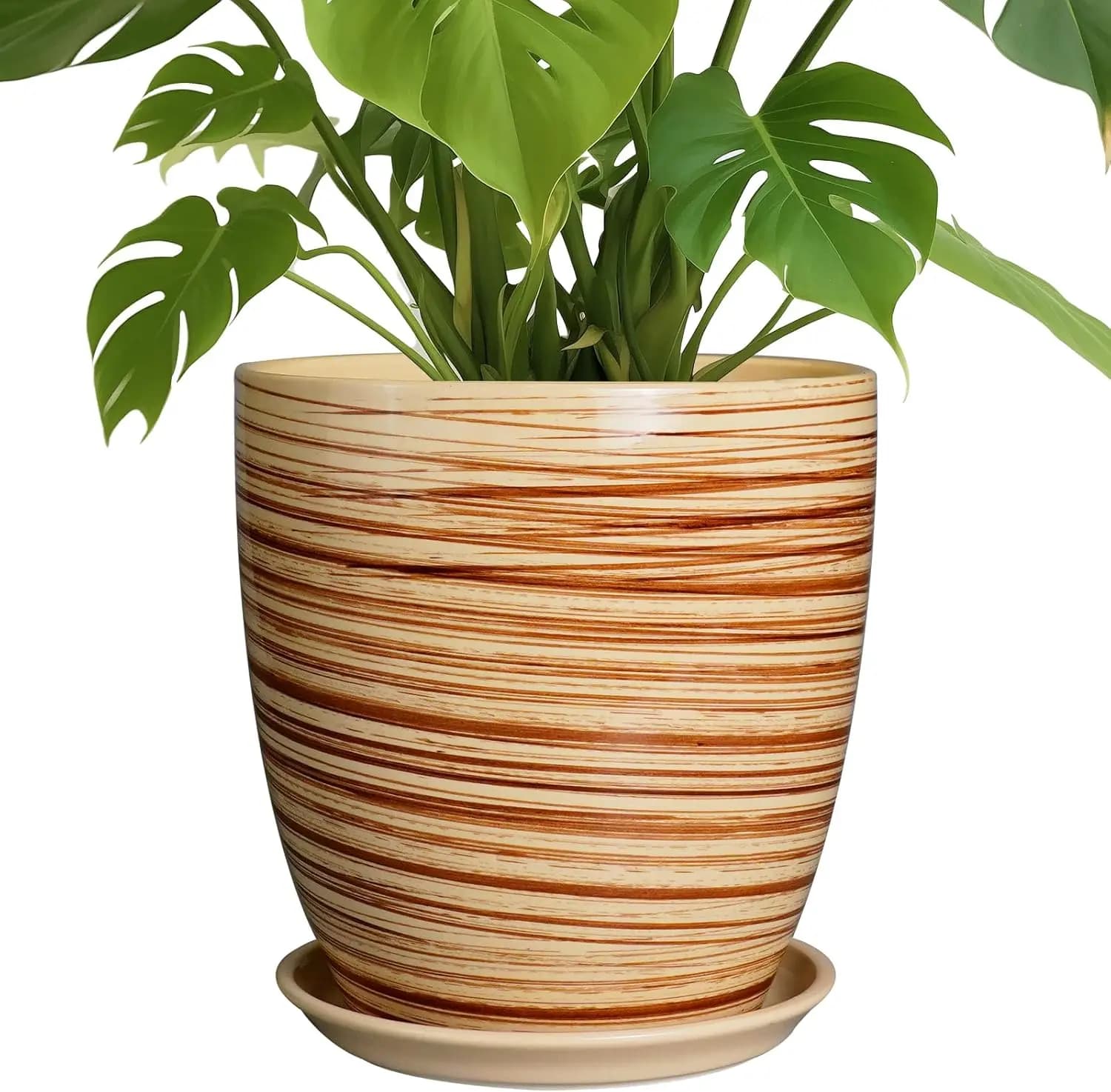 Vaso in Ceramica da 10 Pollici con Foro di Drenaggio e Sottovaso, Vaso Rotondo per Casa, Patio, Giardino, Ufficio in Giallo