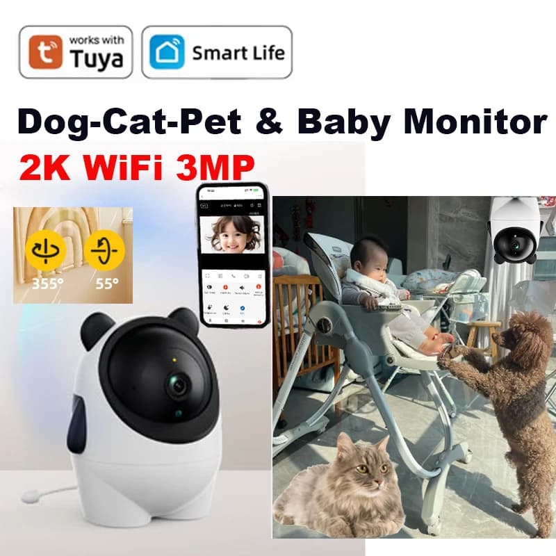 Home Baby Monitor Tuya 3MP Indoor Dog Cat Pet IP Cameras Intelligent with Laser Teasing Infrared Night Vision Electronic Nanny