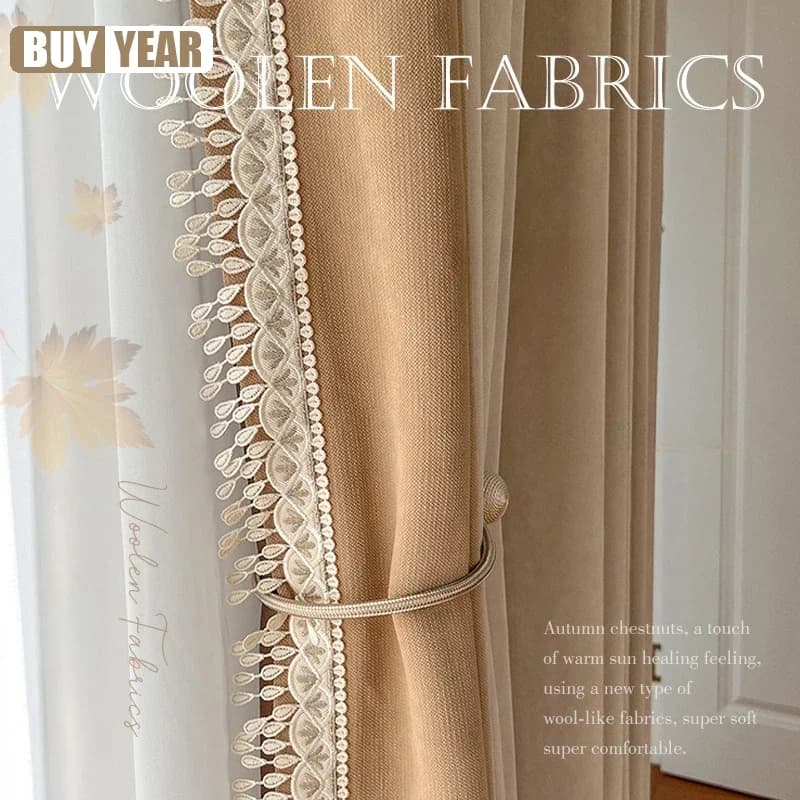 Curtains in lace embroidered with thick joints modern soft orange hot in cashmere for living room, dining room, custom bedroom