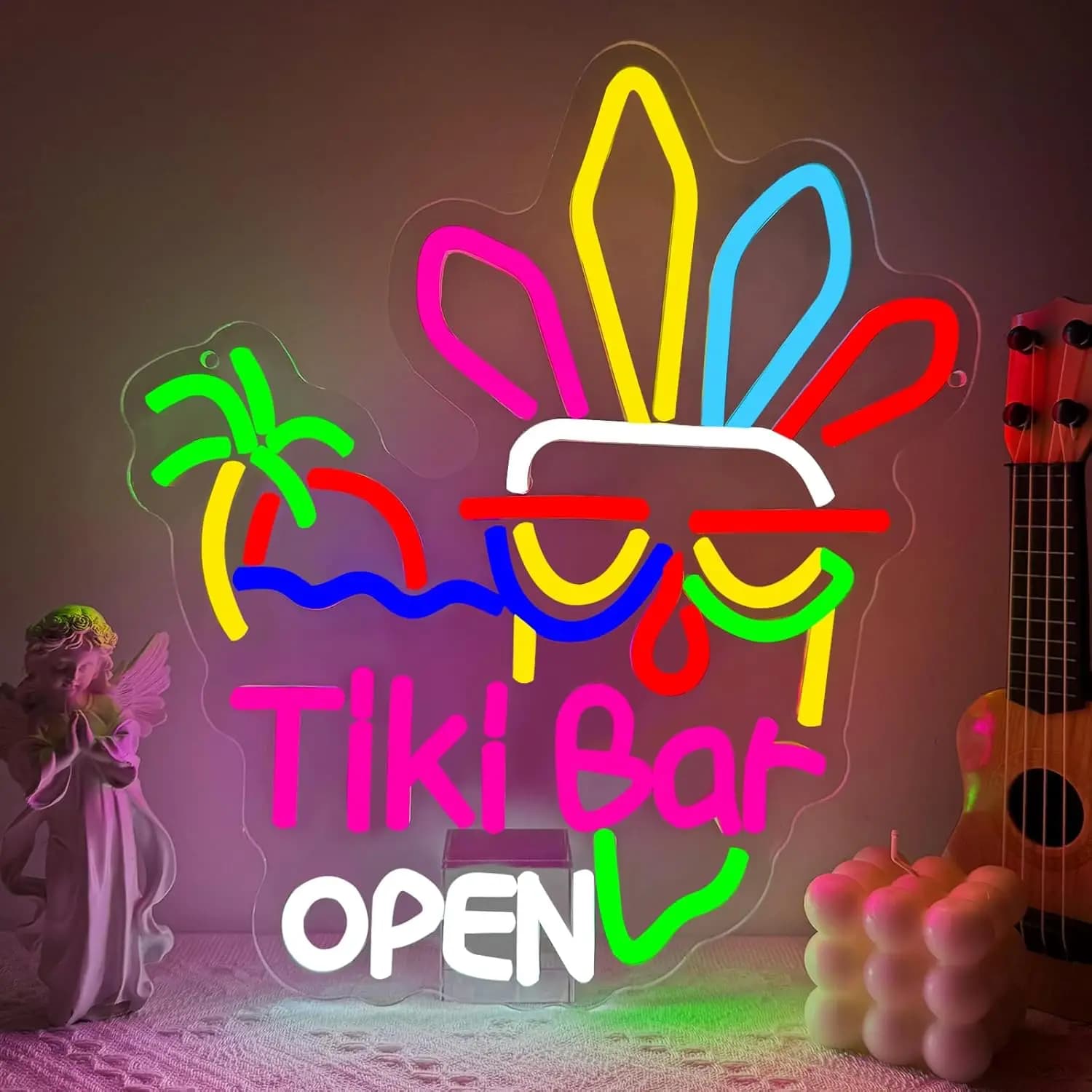 Insegna al Neon Tiki Bar, Luce LED USB per Ristoranti, Bar, Feste, Decorazione Camera da Letto, Illuminazione Artistica da Parete, Regalo Personalizzato