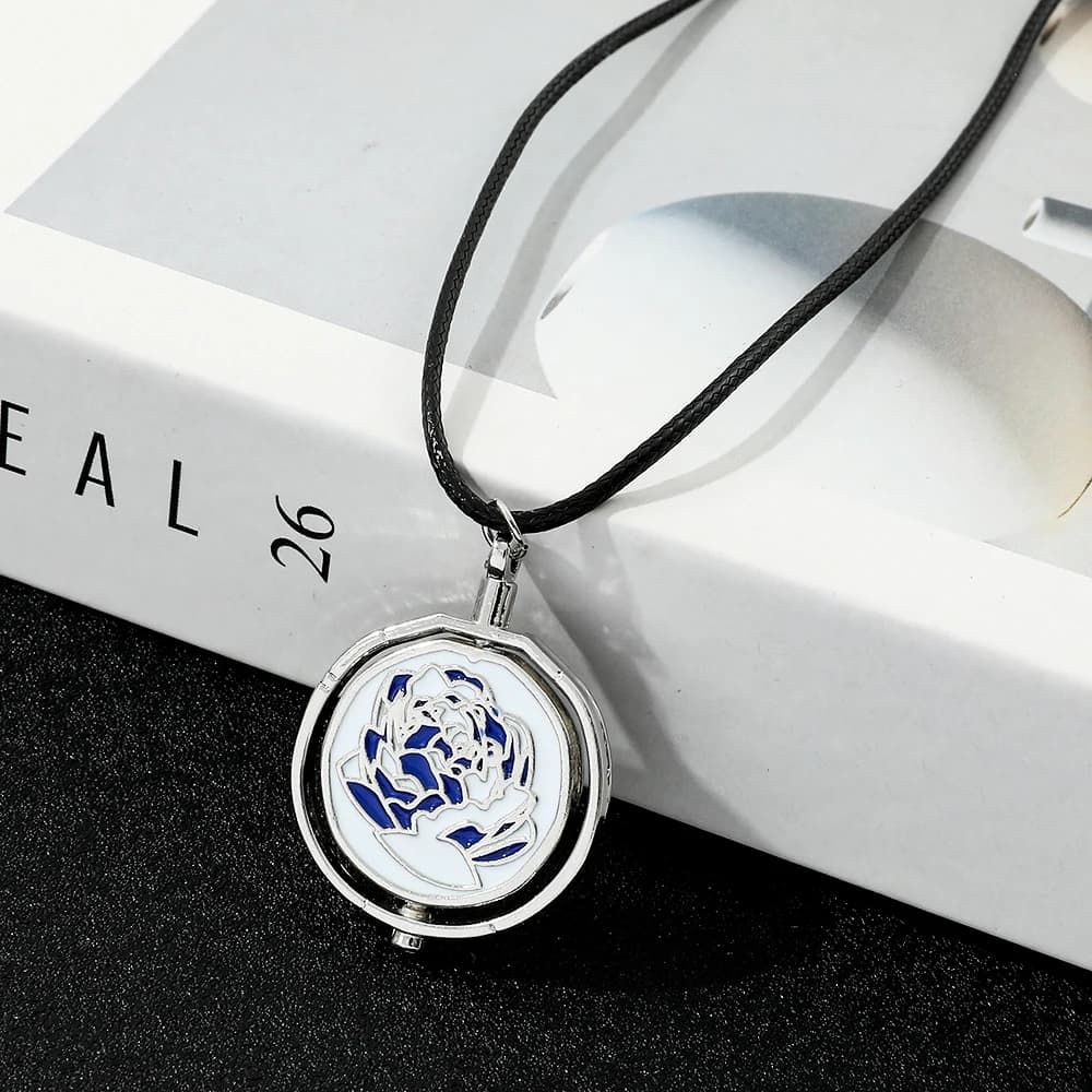Jinx Blue Rose Rotatable Charm Metal Necklace - Arcane Season 2 & LOL Game Inspired Pendant Jewelry for Cosplay Accessories