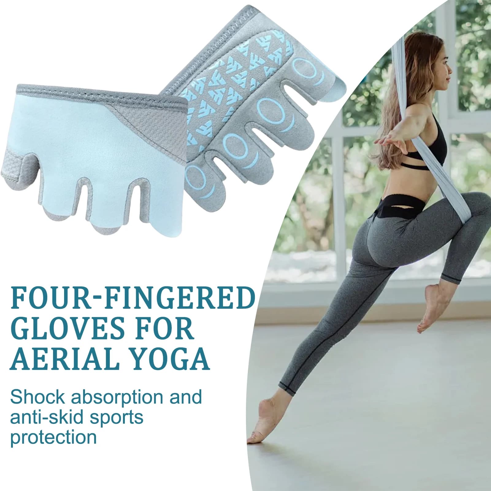 Guanti da yoga aerei da donna Guanti in nylon antiscivolo a quattro dita Guanti da fitness da ciclismo per danza sportiva morbidi e confortevoli