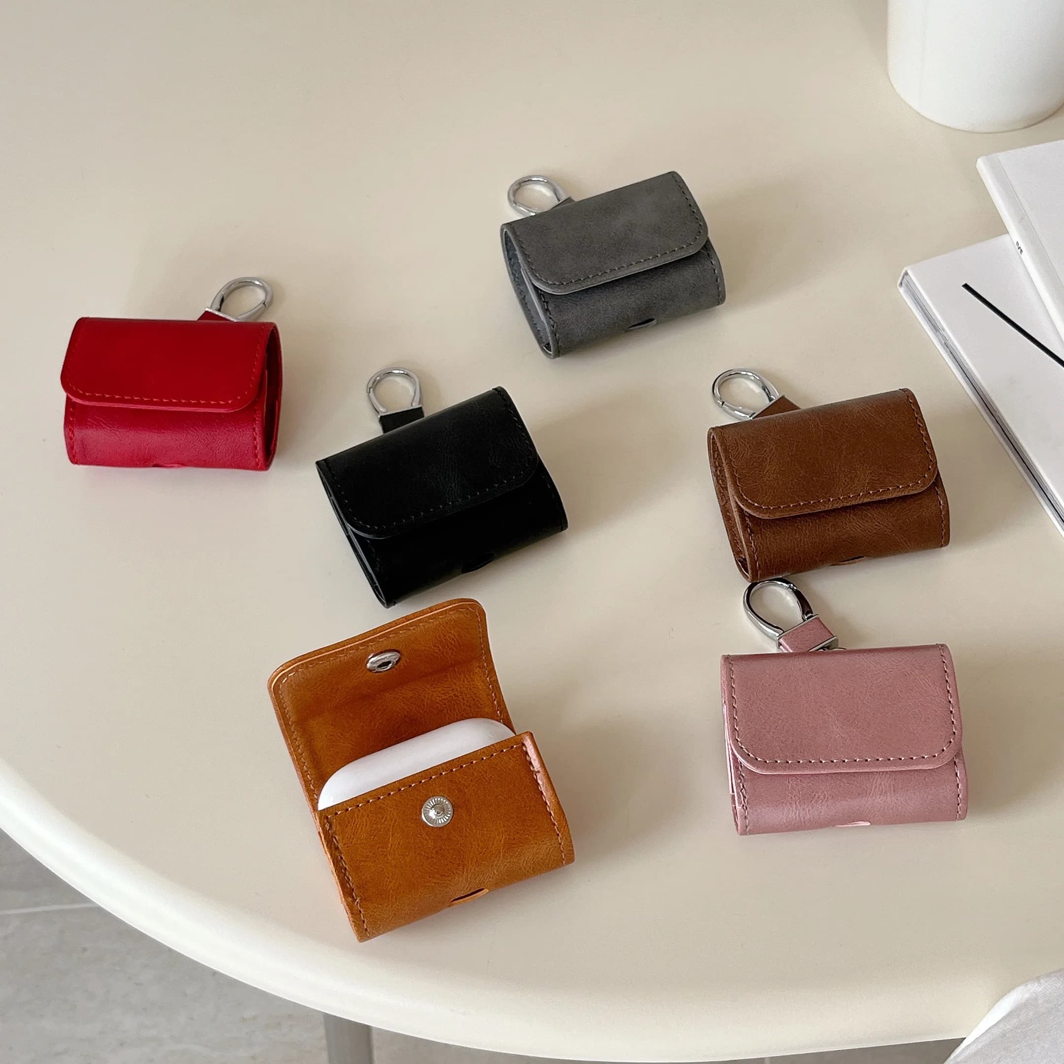 Custodia per cuffie con texture in pelle di vacchetta classica moda rosso rosa grigio nero marrone adatta per AirPods 1 2 3 4 Pro Pro2