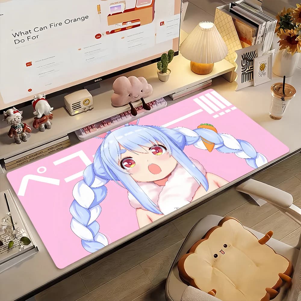 Tappetino per mouse da gaming, grande tappetino da scrivania, antiscivolo, bordi cuciti, stampa anime Blue Hair Bunny Girl, tappetino per tastiera per ufficio e gaming