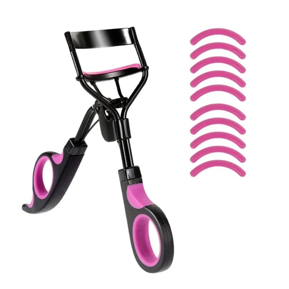 Piegaciglia con 10 pezzi Cuscinetti di ricambio Donna Ciglia professionali Curling Pinzette Clip Durata Occhi Trucco Strumenti di bellezza