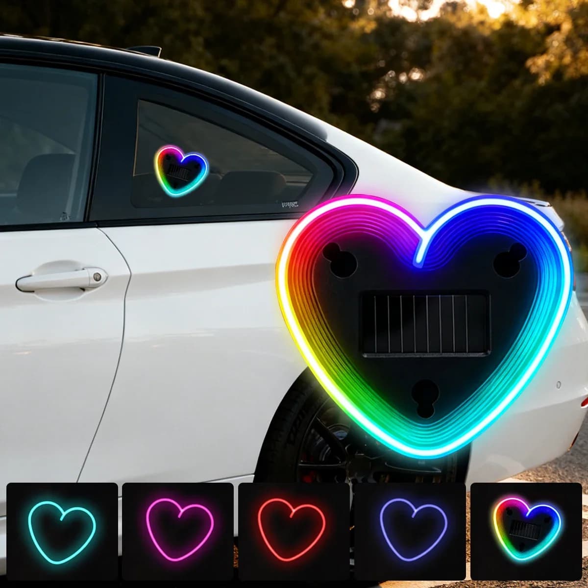1 Pezzo Luce Ambientale LED a Forma di Cuore Alimentata a Energia Solare, Luce Notturna al Neon con Sensore per Finestrini Anteriori e Posteriori Auto