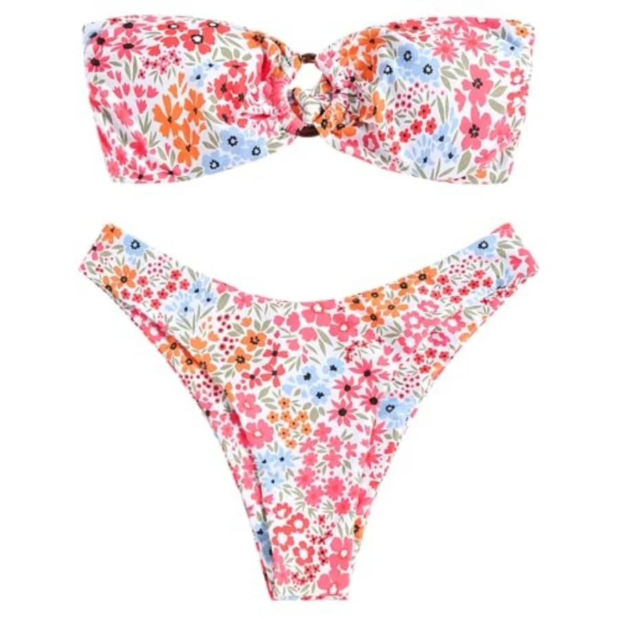 ZAFUL Bikini a fascia da donna con anello a O, senza spalline, con laccetti posteriori, taglio alto, due pezzi, costume da bagno