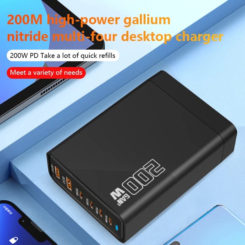 NEW USB C Fast Charger 5-port 200W Charging Station Block Hub Laptop Charger Power Adapter Compatible with MacBook Pro