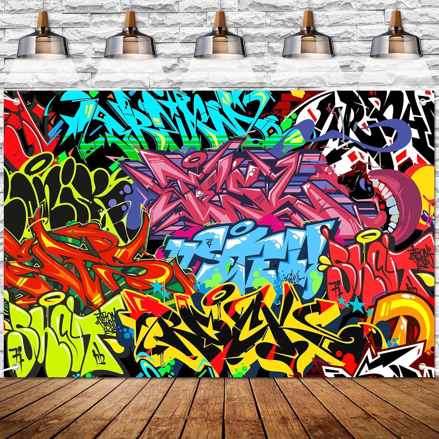 Vibrant Graffiti Street Art Tapestry Wall Hanging Polyester Fabric Abstract Urban Style Decor Poster Print for Living Room Bedro