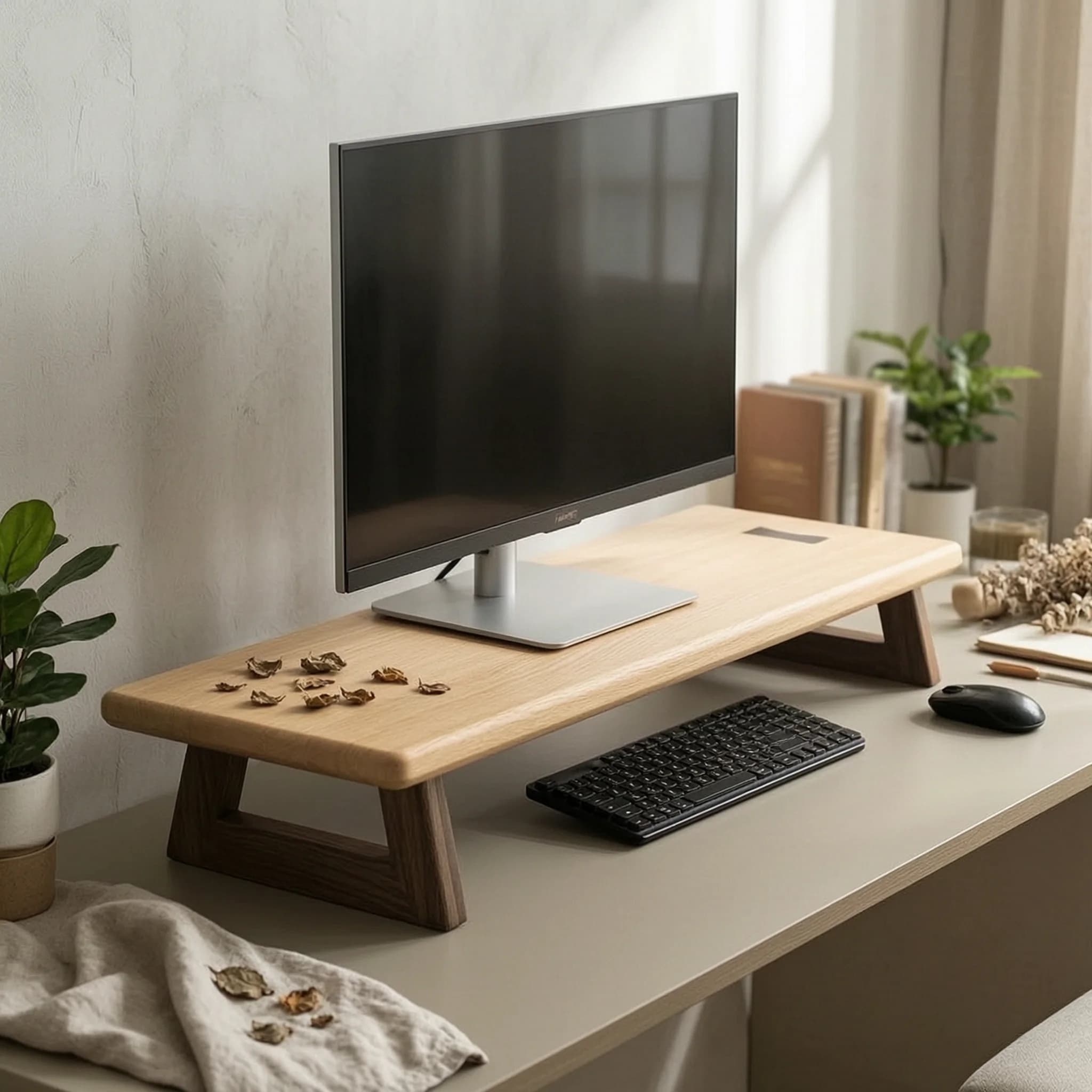 Monitor Stand with Wooden Legs Wood Monitor Riser Computer Stand Minimalist Furniture Modern for Office Workers, Workspace