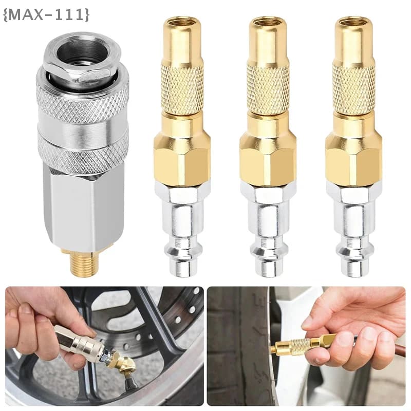 【F2-MAX111】3 pezzi di ugelli per aria in rame resistenti con connettore rapido, attacco a vite per gonfiatore pneumatici, compressore con manometro
