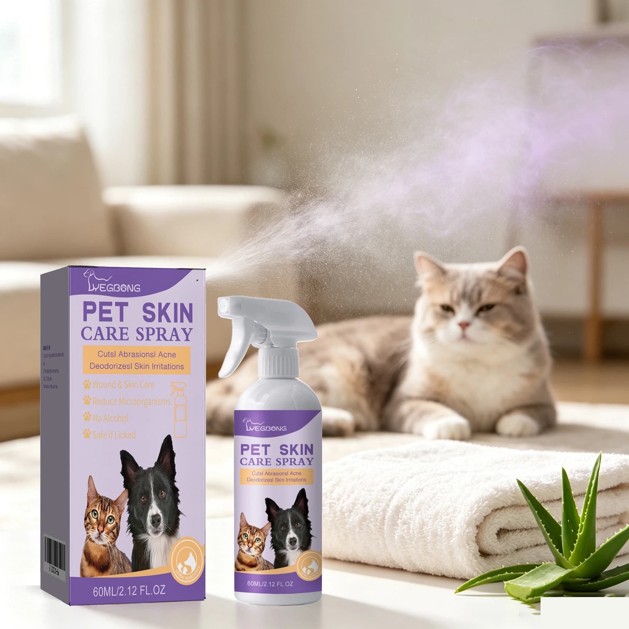 60ML Pet Skin Care Spray Natural Formula Soothing Itching Mite Removal Relief Discomfort Non-irritating Mild Pet Skin Care Mist