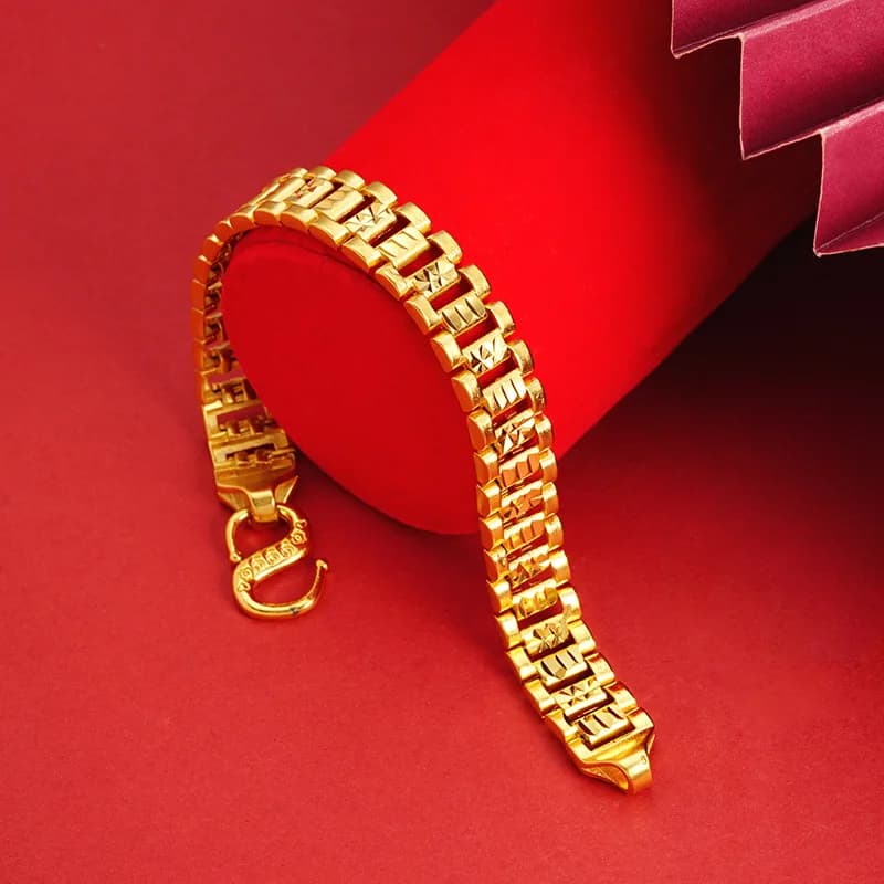 Luxury 24K 9999 Pure Gold real gold Tank Chain Bracelet Men's and Women's Watch Chain