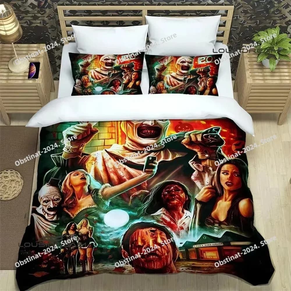 Terrifier stampato horror Set letto stampato Copripiumino Federa Set biancheria da letto Lenzuolo Copripiumino Completo Queen King Size