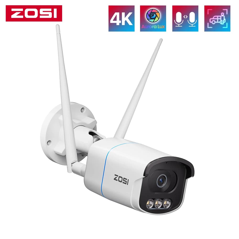 ZOSI 4K 8MP/5MP Aurora Lux C186A, Real Color Night Vision, WiFi 2.4/5GHz, AI Detection, HD Videos for Exterior