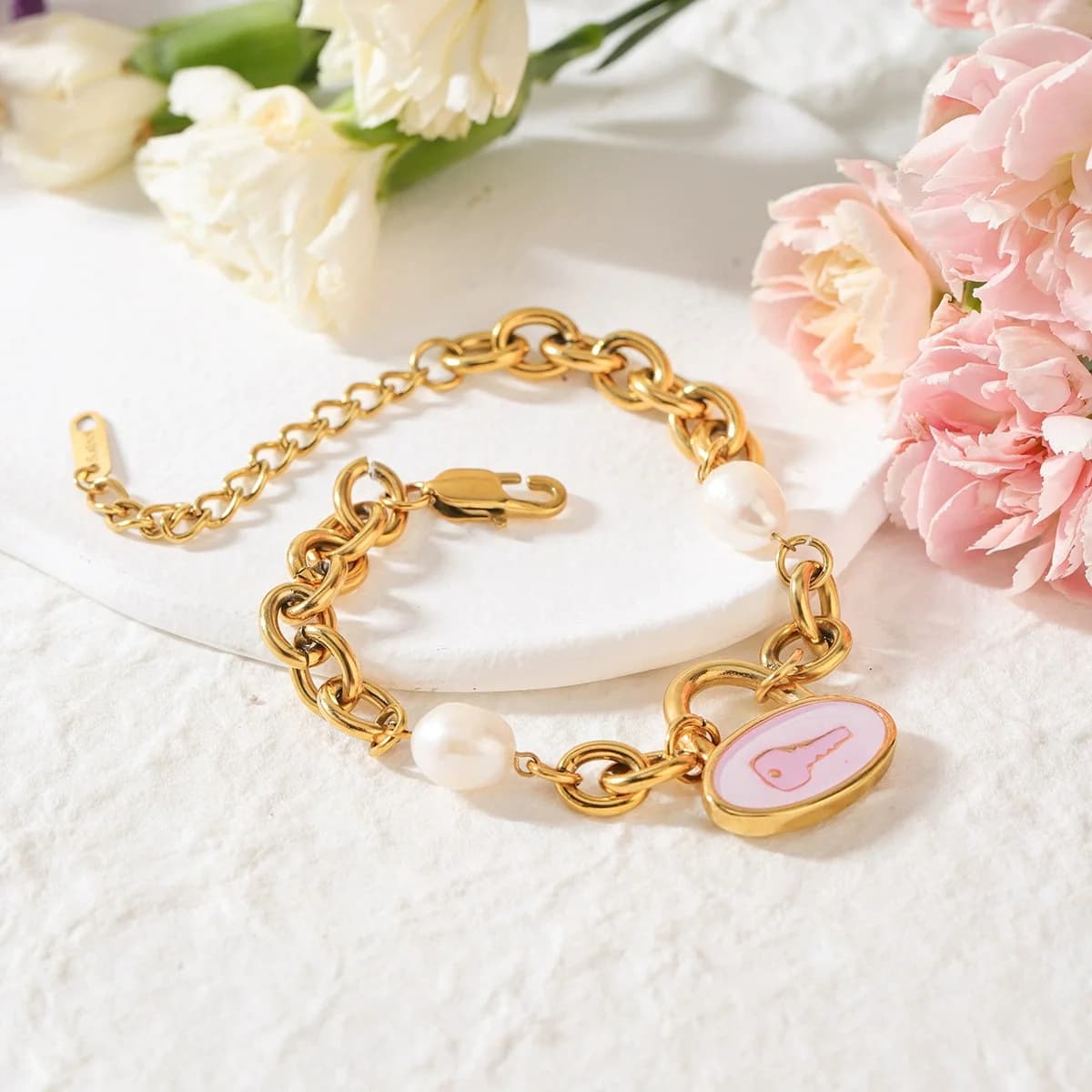 PANGJERY serie di blocchi in acciaio inossidabile 316L braccialetto di perle per le donne coreano nuova moda semplice romantico impermeabile gioielli per feste G