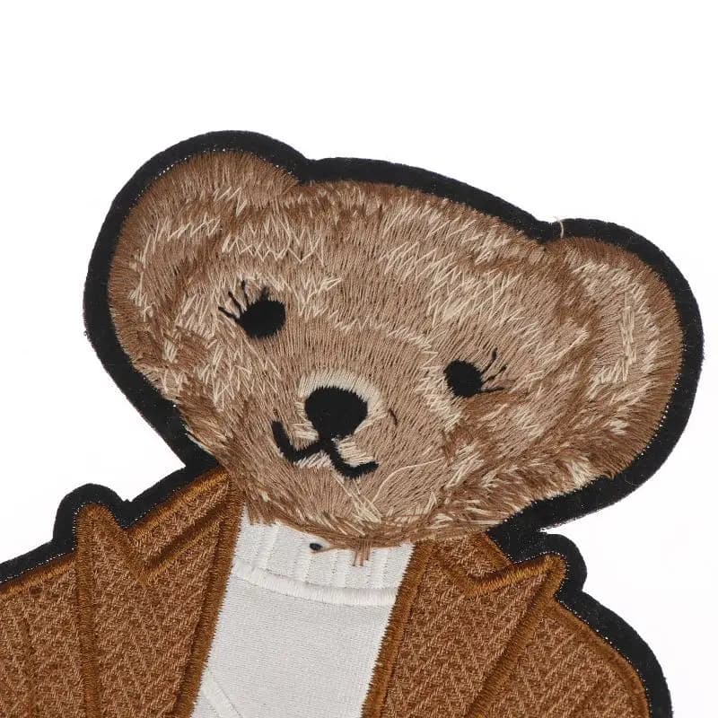1/4 Pezzi Grande Toppa Ricamata a Mano a Forma di Orso per Abbigliamento, Decorazione Vestiti, Applicazione per Cucito, Artigianato Fai da Te, Zaini e Tessuti