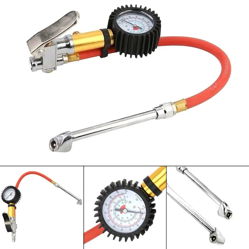 Manometro Gonfiagomme per Auto e Camion, Strumento Compressore con Tubo, Facile da Leggere, Sicuro e Universale