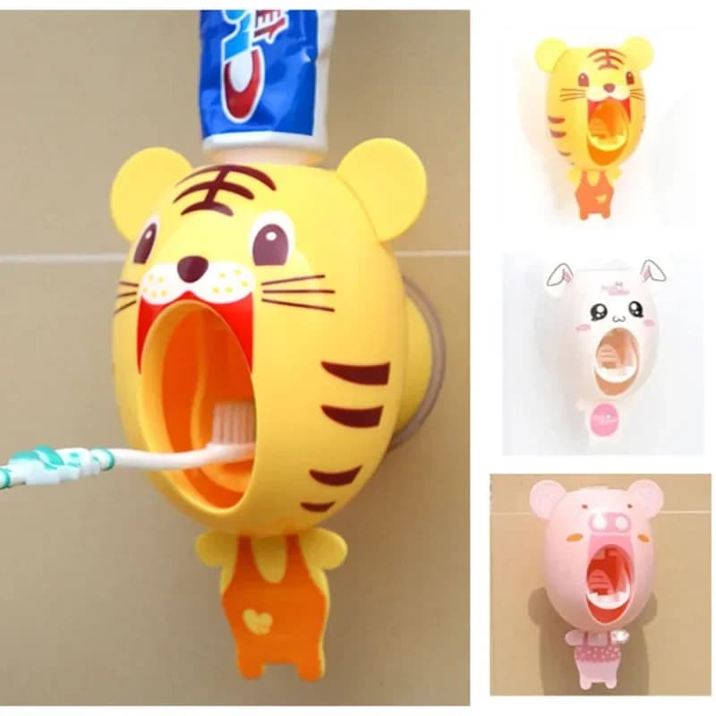 Pratico forte ventosa divertente cartone animato bagno portaspazzolino domestico per bambini dispenser automatico di dentifricio per bambini