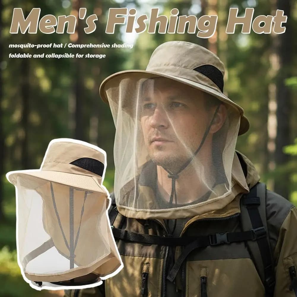 Cappello da sole con zanzariera per uomo e donna, protezione UV, a tesa larga, con cinturino regolabile sottogola, ideale per pesca, escursioni e giardinaggio