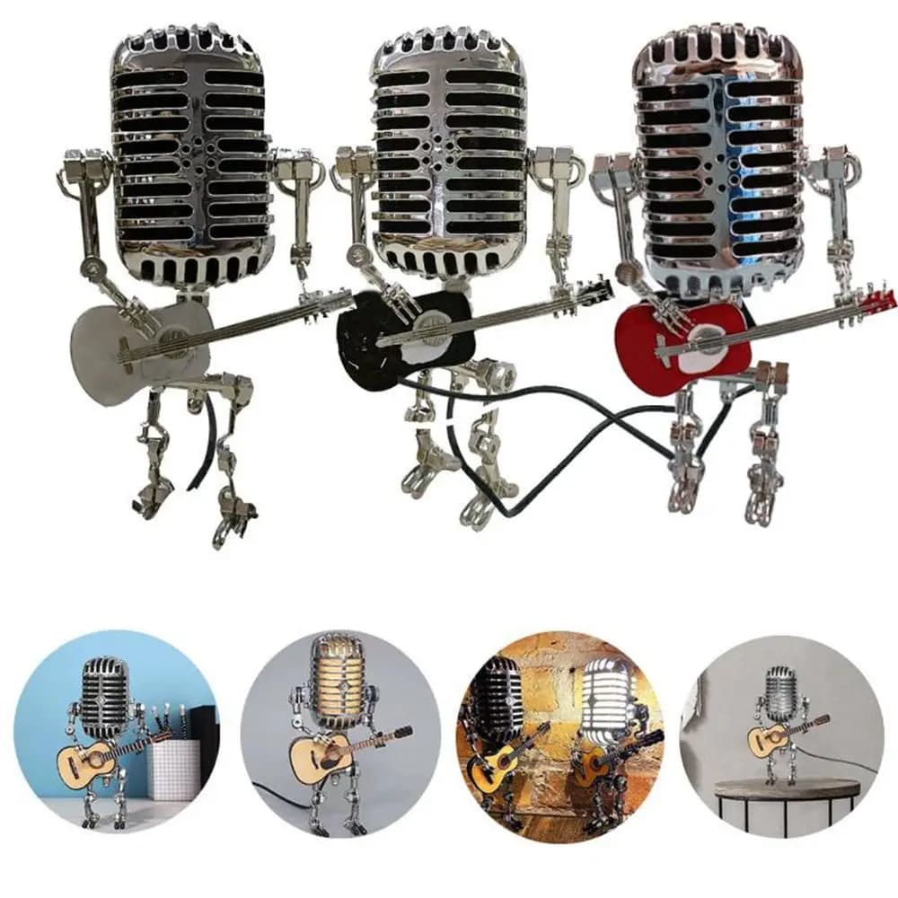 Arredamento per la casa Ornamenti in ferro battuto Lampada da scrivania USB Decorazioni robot Microfono per suonare la chitarra