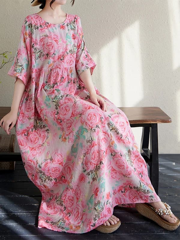 Camicia da Notte in Cotone e Seta per Donna, Sottile, Manica Corta, Lunga, Estiva, Traspirante, Assorbente, Casual, per Casa e Tempo Libero, con Stampa