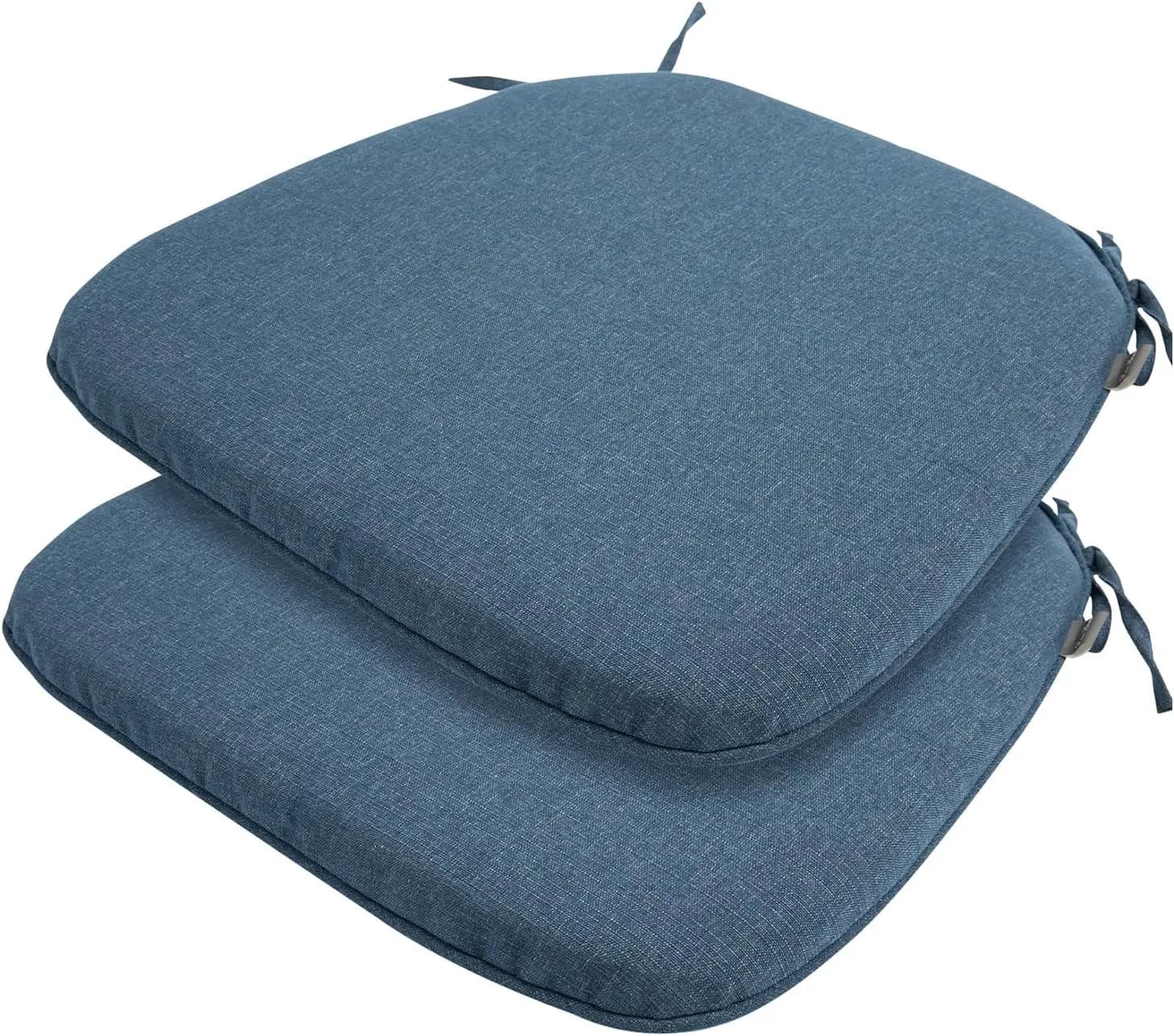 Set of 2 cushions for outdoor chairs, water resistant and fading, U-shaped pillows for dining chairs for garden furniture in blue denim