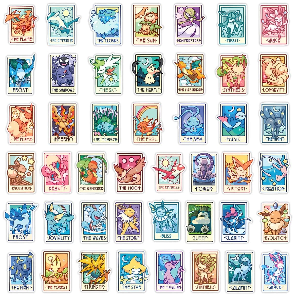 45/90 Pezzi Adesivi Unici e Divertenti Pokemon Tarot per Skateboard, Telefono, Bici, Notebook, Frigorifero, Auto - Regali Giocattolo Fai da Te