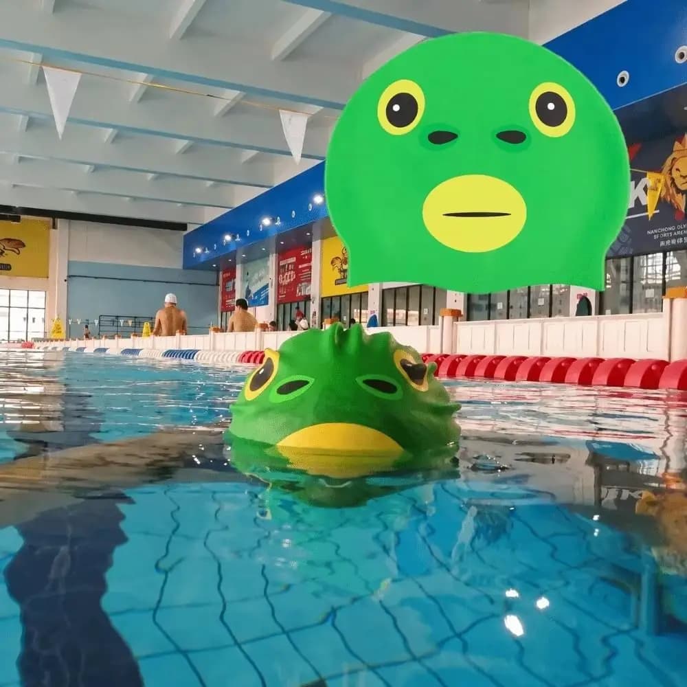 Green-Head Swimming Caps High Stretch Waterproof Silicone Swim Caps Super Elastic Comfortable Fish Swim Hat Water Sports