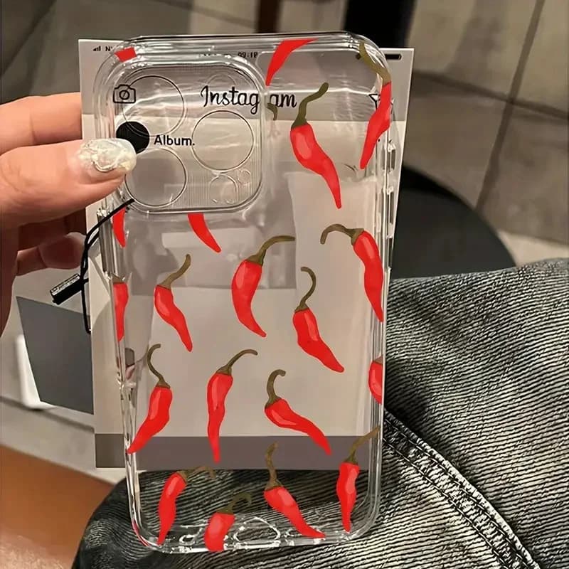 Transparent phone case with red chili press for Xiaomi Redmi Note 14 13 12 Pro Plus 5G 12S 11 10 Redmi 13 12C 13C 13C 12C Soft cover