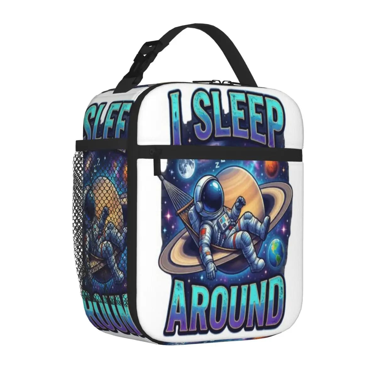 Hot Sale I Sleep Around Astronaut Funny Space Pun Saturn Galaxy Design Minimal Chic Durable Lunch Bag Rv Travel Meal Prep Bag