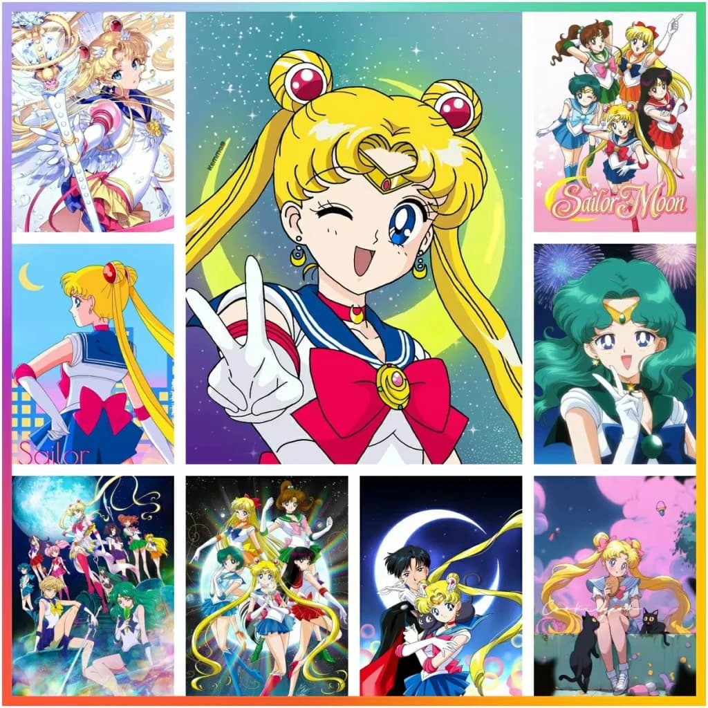 Kit di Ricamo a Mosaico con Personaggio Anime Giapponese Classico - Sailor Moon, Decorazione da Giardino, Arte Pixel 5D Fai-da-Te
