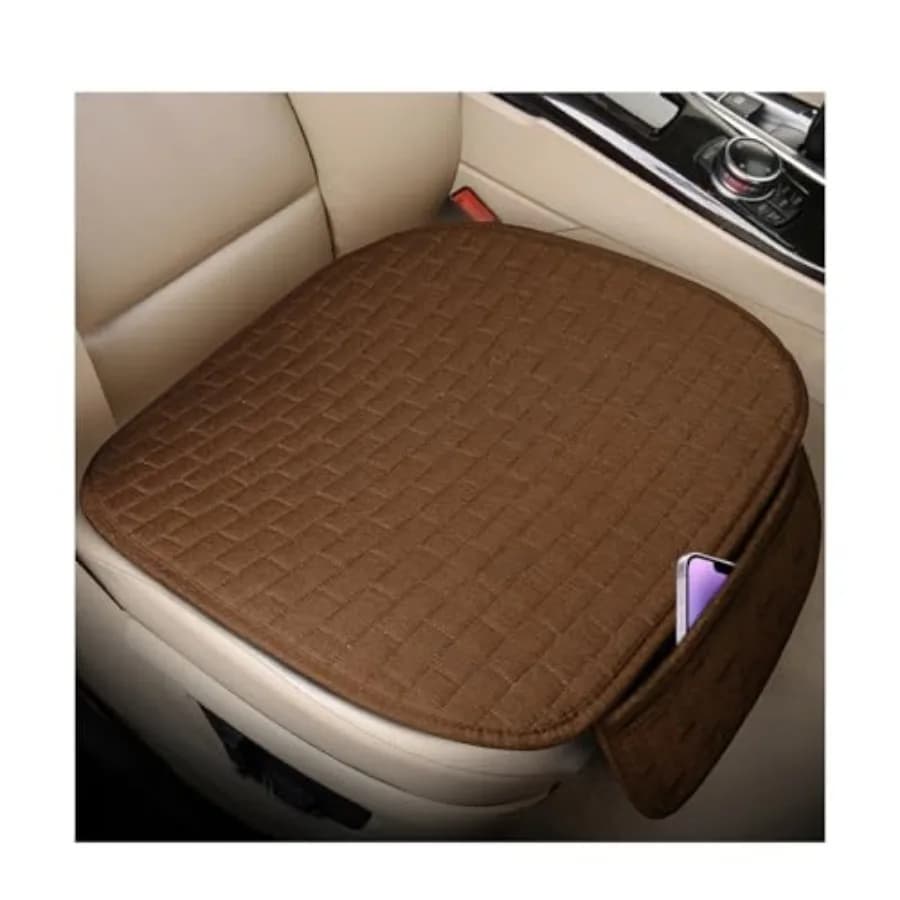 Car Front Bottom Seat Cover, 2PCS Anti Slip Comfortable Vehicle Front Cushion Protector with Storage Pocket, Breathable Linen F
