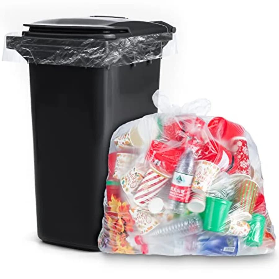 Confezione da 50 sacchi per la spazzatura da 95-100 galloni, trasparenti, extra large, in plastica, resistenti, per la raccolta differenziata, 59" x 71", spessore 1,2 mil, sacchi per pattumiera.