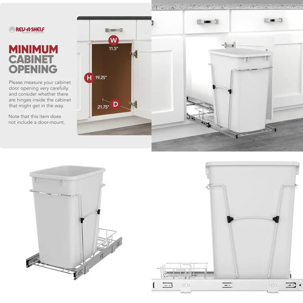 Cestino per rifiuti estraibile da 35 litri con guide a estrazione totale, bianco, per cucina